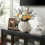 Ceramic Shell Vase, Matte White Decorative Vase for Home Decor, Modern Coastal Flower Vase for Pampas Grass, Small Tabletop Vase for Living Room Shelf Bedroom Entryway