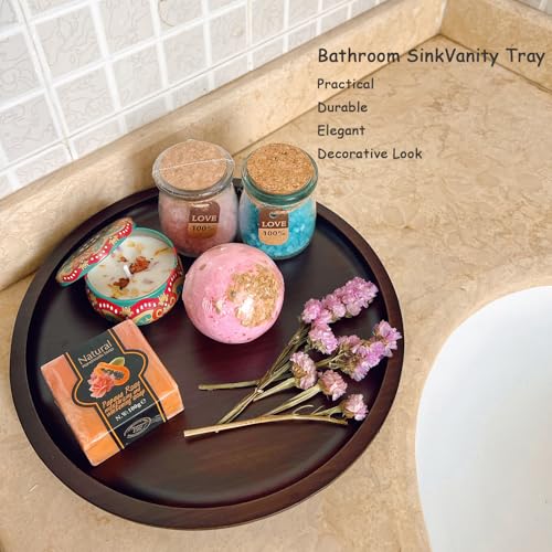 Wood Vanity Tray, Bathroom Counter Solid Walnut Organizer, Toilet Tank Top Wooden Serving Plate for Dinner Tea Coffee (Natural Walnut Color, 9.8 x 9.8 inch) - color: Natural Walnut Color, size: 9.8" x 9.8" x 0.8"