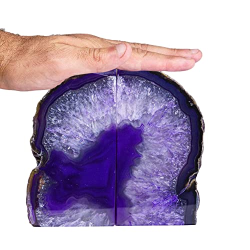 AMOYSTONE Purple Agate Bookends, Minimalist Book Holder for Heavy Books, Book Ends 4-6 LBS Stylish Bookends for Shelves, Office Table, and Home Decor - color: Purple, size: 4-6 Pounds