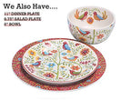 Bico Red Spring Bird Ceramic 14 inch Rectangular Serving Platter, Set of 2, for Serving Salad, Pasta, Cheese, Ham, Appetizer, Microwave & Dishwasher Safe