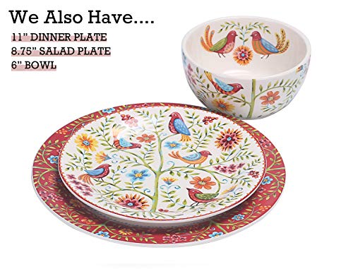 Bico Red Spring Bird Ceramic 14 inch Rectangular Serving Platter, Set of 2, for Serving Salad, Pasta, Cheese, Ham, Appetizer, Microwave & Dishwasher Safe
