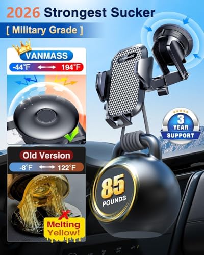 VANMASS Car Phone Holder [Upgraded Strongest Suction & Clip] Cell Phone Mount for Dashboard Windshield Vent Wall,Truck Cradle Stand for iPhone 17 Pro Max 16 15 14 13 12 11 SE Samsung S26 Android,Black - color: Black