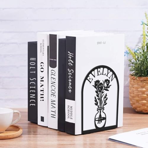 Custom Name Metal Book Ends 2 Pcs, Unique Bookends for Shelves Room Decorative, Heavy Duty Metal Bookends, Non-Slip Book Stopper, Book Shelf Holder for Home Office School, Book Lovers Gifts - color: Color07 Flowers