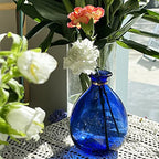 Glass Vase for Flowers, Rounded Small Blue Glass Vase for Home Decor Gift Centerpieces Events (Dark Blue & Gold)…