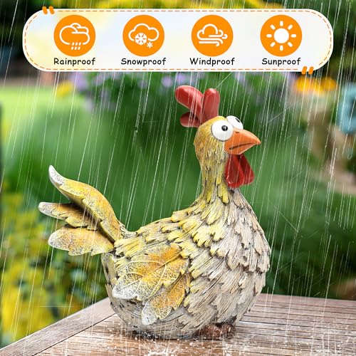 Outdoor Farmhouse Funny Chicken Statues Garden Cute Chicken Decorations Resin Animal Figurines Hen Yard Art Sculpture for Farm, Garden, Patio, Lawn, Outside Home Hen Decor