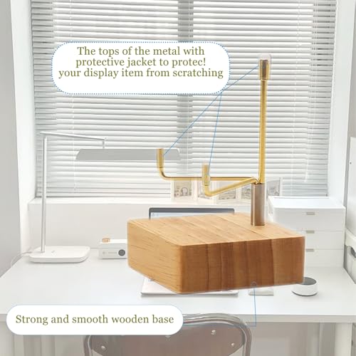4 Pcs Rock Display Stand Crystal Display with Wooden Base Adjustable Metal Arms Display Easels for Gemstones Fossils Minerals Agate Slabs Plates Crystals Small Collectibles Display Stands,1.97 x 1.97 x 3.94 Inch