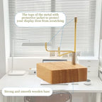 4 Pcs Rock Display Stand Crystal Display with Wooden Base Adjustable Metal Arms Display Easels for Gemstones Fossils Minerals Agate Slabs Plates Crystals Small Collectibles Display Stands,1.97 x 1.97 x 3.94 Inch