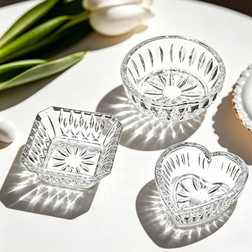 Set of 3 Clear Jewelry Dish Tray for Women Crystal Ring Holder for Wedding Engagement Birthday Mother's Day(Round, Square, Heart)