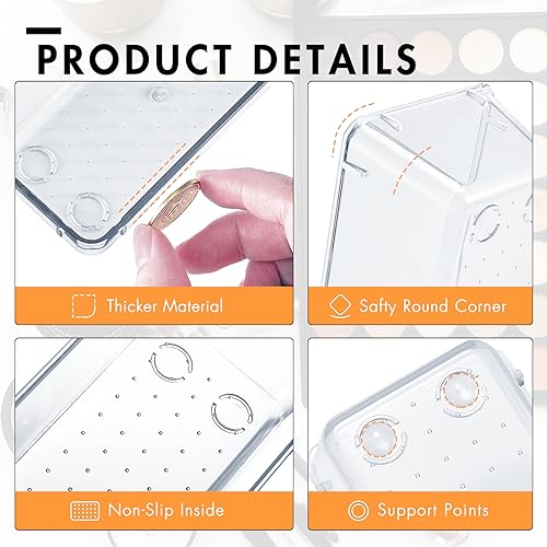 HOUSE DAY Desk Drawer Organizer Bins 6 PCS, 9*6*2" Clear Drawer Organizers with Silicone Pads, Vanity Organizers and Storage, Non Slip Plastic Drawer Organizer for Makeup, Bathroom, Kitchen, Office - size: 6 Pack -9x6x2"