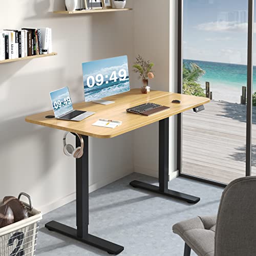 Furmax Electric Height Adjustable Standing Desk Large 48 x 24 Inches Sit Stand up Desk Home Office Computer Desk Memory Preset with T-Shaped Metal Bracket, Maple - color: Maple, size: 48 Inch