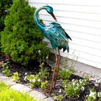 chisheen Crane Garden Statues, Metal Garden Crane Outdoor, Blue Heron Sculpture Metal Yard Art, Large Heron Decoy, Bird Statues, Lawn Ornaments for Backyard Pond Patio Porch Outside Decorations