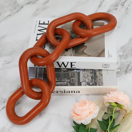 HMASYO Brown Wood Chain Link Decor, 5-Link Wooden Decorative Chain Home Decor Accents, Coffee Table Decor, Shelf Decor Aesthetic, Modern Bookshelf Table Decorative Objects for Living Room - color: Brown, size: 22"D x 3.9"W
