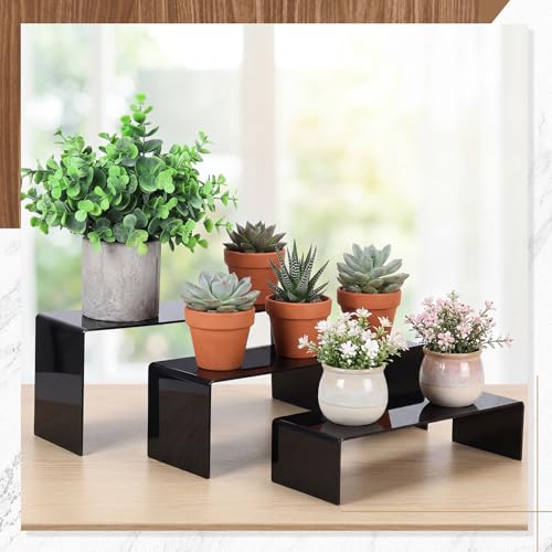 Chuangdi 2 Sets Large Acrylic Risers Display Stands for Figures Collectibles, Shelf Showcase for Dessert Cupcake Candy Treat Action Product Jewelry(Black,Extra Large Set) - color: Black, size: Extra Large Set