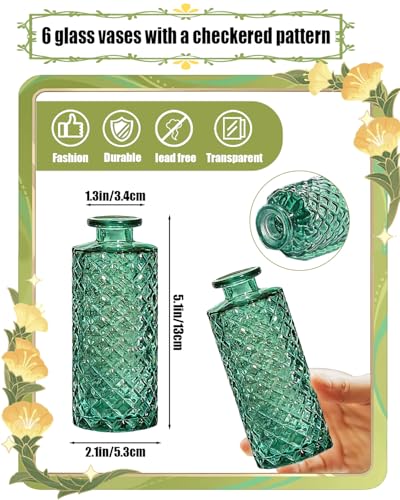 Bud Vases,6 Pcs Glass Vase Small Amber Bud Vases for Centerpieces, Vintage Vase for Centerpieces, Rustic Wedding, Home, Table Decor (Green) - color: Green