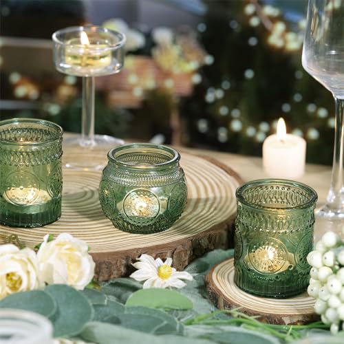 DARJEN 12Pcs Green Votive Candle Holders - Glass Tea Light Candle Holder for Wedding Shower, Candle Holder Bulks for Wedding & Home Table Decor, Vintage Parties Gifts - color: Green, size: 12 PCS