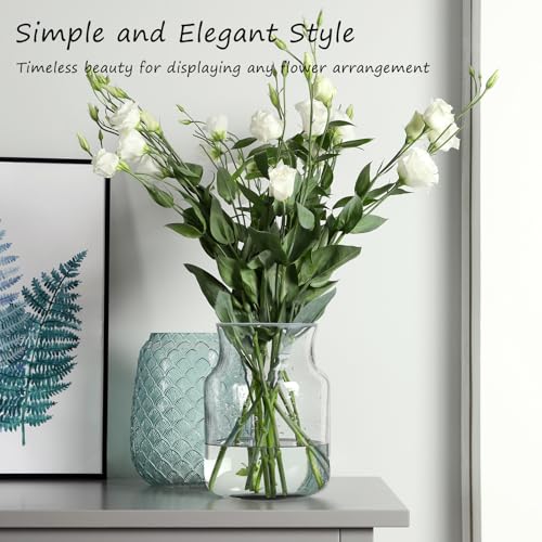 Clear Glass Vase, Large Flower Vase, 8-inch Glass Flower Vase for Plants, Wide Mouth Vase for Home, Wedding, Living Room, Dining Table - size: 6"W x 8“H
