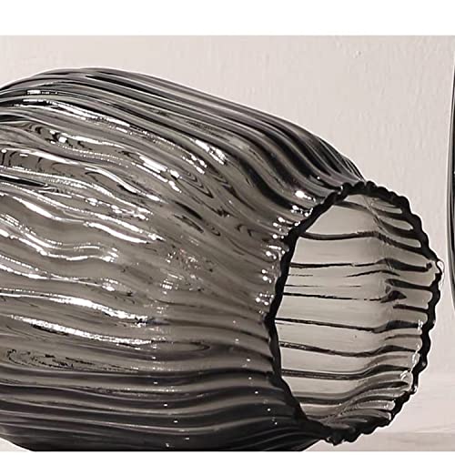 Black Grey Glass Vase for Flowers,Dark Grey Bud Tall Glass Vases,H-8.0" Simple Striped Design for Home Floor Decor,Farmhouse Decor, Centerpiece Coffee Table Decorations - color: Smoke Grey, size: H-8.0IN