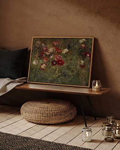 InSimSea Framed Canvas Wall Art Vintage Decor, Home Decor Classical Floral Scenic Oil Painting Canvas Prints, Rustic Wall Decorations for Bedroom Bathroom Office Decor, 16"x24" - color: A Bed of Poppies, size: 24"L x 16"W