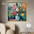 Art Remedy Vase Of Tropical Flowers Framed Flowers In Vase Paintings, 41.5" x 41.5", Gold Frame - color: Gold Frame, size: 41.5"L x 41.5"W