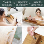 Premium Nature Shed Bathtub Tray for Freestanding Bath | Large & Thick 35” Acacia Wood Luxury Bath Tray for Tub | Anti-Tip, Non-Toxic, Adjustable Bathtub Trays for Tub with Bathroom Accessories Holder - size: Long (35x9x2.4 in)