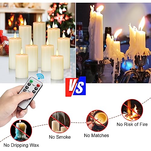 Hanzim Flameless Flickering Battery Operated Candles 9PACK Real Wax Pillar LED Candles with 10-Key Remote Control and 24 Hours Timer for Wedding, Party, Home Decoration (Ivory) - color: H02# White 9pack Real wax