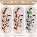 Sziqiqi Wall Sconces Candle Holder - Wall Candle Holder Black Tea Light Candle Sconce Vintage Wall Sconce Set of 2 for Living Room Wall Mount Candle Sconces for Bathroom Dining Room