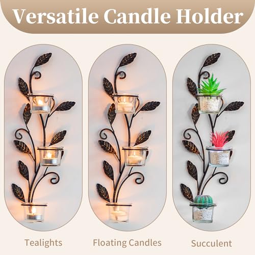 Sziqiqi Wall Sconces Candle Holder - Wall Candle Holder Black Tea Light Candle Sconce Vintage Wall Sconce Set of 2 for Living Room Wall Mount Candle Sconces for Bathroom Dining Room