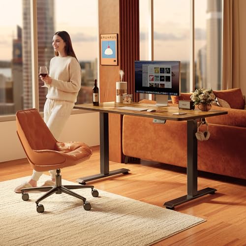 FEZIBO Standing Desk, 55×28 Inches Electric Height Adjustable, Sit Stand Up, Computer Office Desk with Splice Board, Black Frame/Rustic Brown TOP - color: Rustic Brown, size: 55 x 28