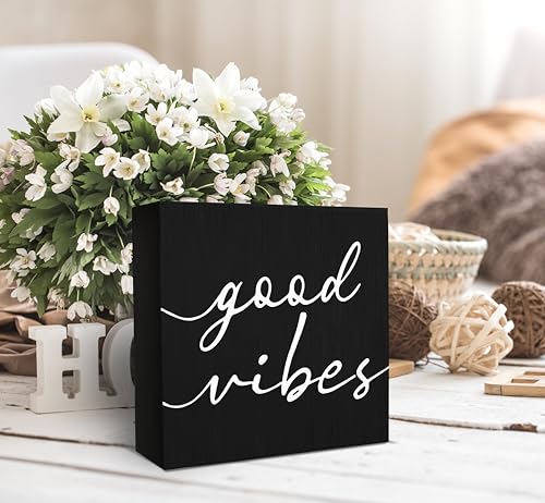 SRADMO Black and White Wood Box Sign Desk Decor, Inspirational Desk Decor Wooden Block Box Sign Decoration For Home Office Shelf Table - color: black, size: 5″×5″