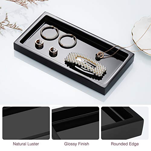 Emibele Vanity Tray, 8" Rectangular Resin Bathroom Kitchen Sink Counter Organizer Tray Dresser Tray Jewelry Ring Dish Holder Cosmetic Tray for Perfume Candle Small Plant Home Decor, Mini, Black - color: Black, size: 7.7" x 3.9" x 0.8"