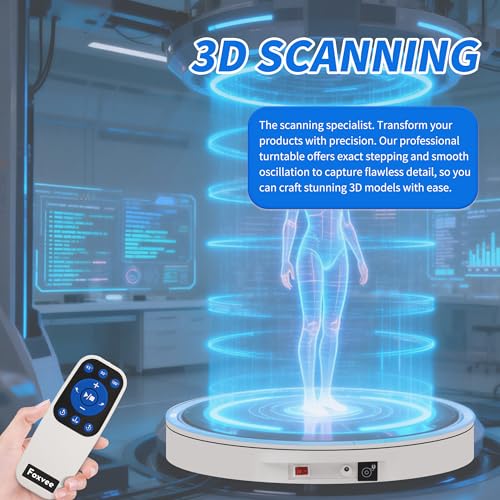 Ultra-Thin&Heavy Duty Remote-Controlled Motorized Turntable,Motorized Rotating Display Stand,Speed-Adjustable Rotating Platform,Human 3D Scan Electric Turntable for Scan,Showcase(19.7in/White) - size: 19.7inch/White/600Lbs Load