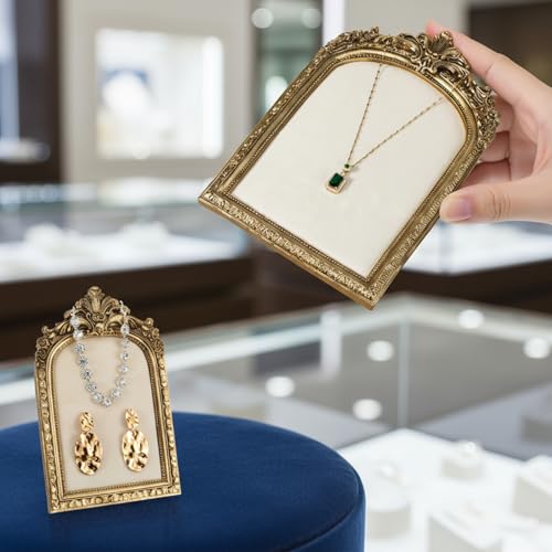 2pcs Gold Resin Jewelry Display Stand,Vintage Jewelry Holder Photo Frame Earring Holder,Velvet Necklace Tray Resin Jewelry Photography Props or Jewelry and Collectibles