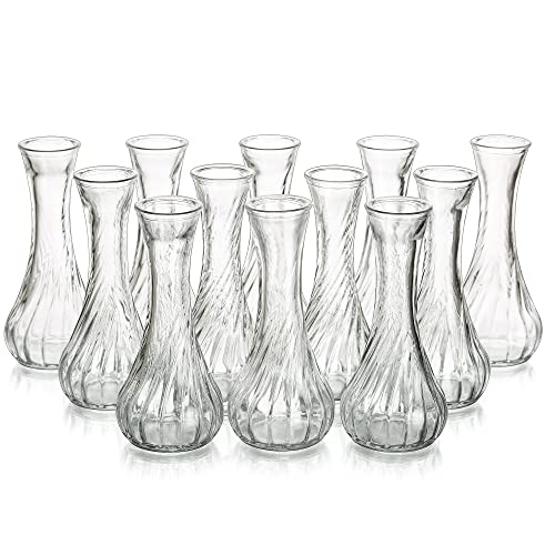 Hewory Glass Bud Vase Set of 12 Small Vases for Flowers, Clear Bud Vases in Bulk, Cute Glass Vases for Centerpieces, Mini Floral Vase for Wedding, Events, Home Decor, Table Centerpiece