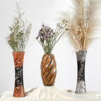 AeraVida 14-Inch Mango Wood Jasmine Flower Carved Brown Vase Cylindrical Home Decor Accent for Tabletop Arrangements Handmade Rustic Indoor Display for Dried or Silk Flowers