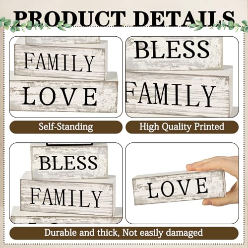 Yuntau 4 Pcs Farmhouse Wooden Tabletop Decor Sweet Home Tiered Tray Decor Rustic Retro Wood Bless Family Love Block Sign Gift Neutral Centerpiece Farmhouse Table Sign for Home Shelf Mantle - style: Sweet Home