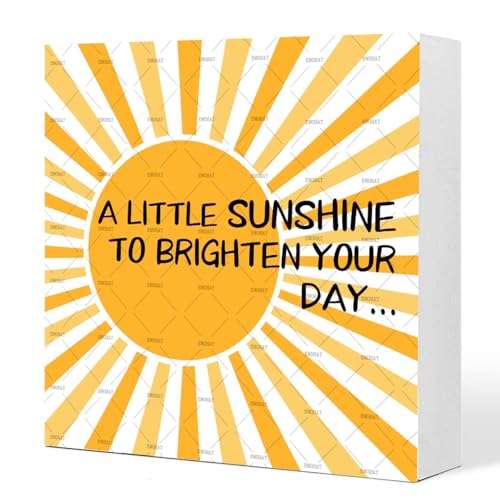 Sunshine Decorations, EMOHAT A Little Sunshine To Brighten Your Day Wood Box Signs, Home Office Bedroom Inspirational Desk Sign 5.1x5.1 inch - color: Sunshine Decorations