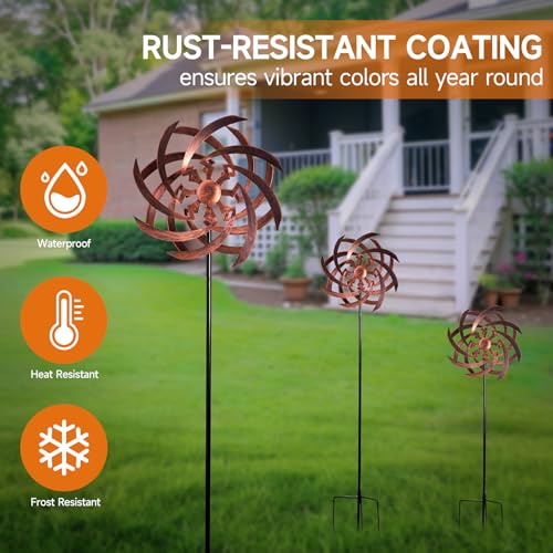 Wind Spinners Outdoor Garden Decor, 360°Metal Kinetic Wind Sculpture Spinner, 16W*76H inch Windmill for Yard, Patio, Backyard, Garden Gifts for Women - color: Cooper