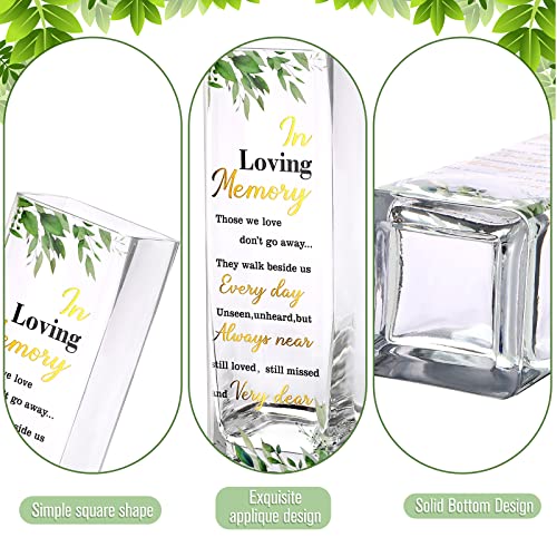 Hoolerry Botanical Theme Memorial Glass Vase with Sympathy Verse, Clear, Rectangular, 3.15 x 3.15 x 9.84 Inches, Decorative Flower Vase for Funeral, Memorial Parties, Table Top Centerpiece