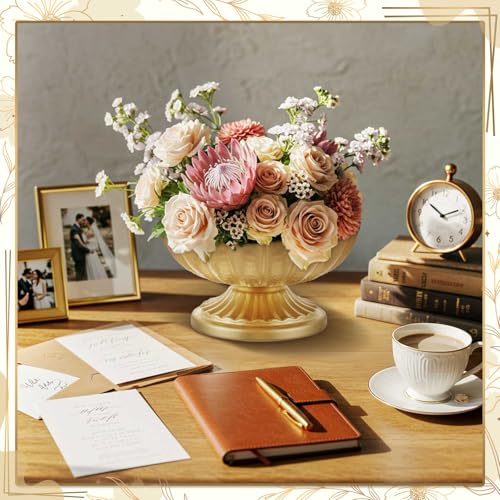 2 Pcs Metal Compote Bowl for Centerpiece Flower Holder Small Compote Vase Decorative Indoor Outdoor Flowers Fruits Plant for Valentine's Day Wedding Home Party Decoration (Bright Gold) - color: Bright Gold