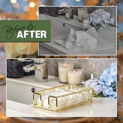 Gold Guest Towel Holder Tray for Bathroom – Napkin Organizer for Disposable Hand Paper Towels, Vanity Countertop Napkin Holder, Modern Bathroom Accessory for Guest Use and Décor - color: F- Matt Gold Guest Towel Holder Tray, size: Guest Towel Holder