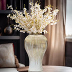 Ginger Jar, White Gold Ceramic Vase Large Handmade Porcelain Vases with Lid, White Gold Decorative Flower Vase for Home, Living Room, Weddings, Centerpieces (B-Large) - size: B-Gold-Large