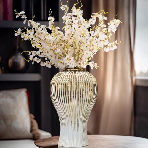 Ginger Jar, White Gold Ceramic Vase Large Handmade Porcelain Vases with Lid, White Gold Decorative Flower Vase for Home, Living Room, Weddings, Centerpieces (B-Large) - size: B-Gold-Large