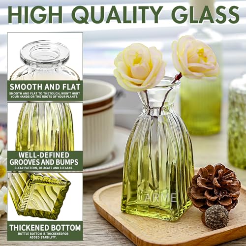 Arme Bud Vase Set of 32, Green Vases Glass Bud Vases in Bulk, Small Vases for Centerpieces Mini Flower Vase Set Cute Vintage Glass Vase Set for Flower Wedding Home Centerpiece Table Decorations - color: Green-32pcs, size: 32 Pcs