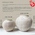 Large Rustic Farmhouse Vase - 8.8 in Ceramic Boho Decorative Vase for Home Decor, Round Clay Whitewashed Terracotta Bowl vase for Living Room, Table, Shelf, Centerpieces - style: 02 - Large Rustic Ribbed Whitewash