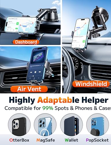Qifutan Dash Mounted Holders Phone Holders for Your Car Phone Mount for Car Windshield Dashboard Air Vent Universal Desk Mounts Hands Free Automobile Cell Phone Holder Fit for iPhone Smartphone - style: Dash-B