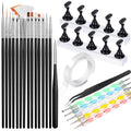 FANDAMEI Nail Art Tools, Nail Brush, 15 PCS Nail Art Brushes, 5 PCS Nail Dotting Tool, Nail Stand, Nail Holder For Painting Nails, Nail Tools, Nail Design Tools, Black - color: Black