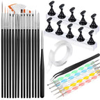 FANDAMEI Nail Art Tools, Nail Brush, 15 PCS Nail Art Brushes, 5 PCS Nail Dotting Tool, Nail Stand, Nail Holder For Painting Nails, Nail Tools, Nail Design Tools, Black - color: Black