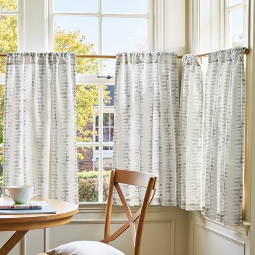 jinchan Boho Kitchen Curtains for Windows Light Filtering Poly Linen Cafe Curtains 24 Inch Rod Pocket - Mudcloth Print 2 Panels Farmhouse Window Treatments for Bathroom Laundry RV Grey on Linen - color: Tribal | Grey on Linen, size: 26"W x 24"L (Pack of 2