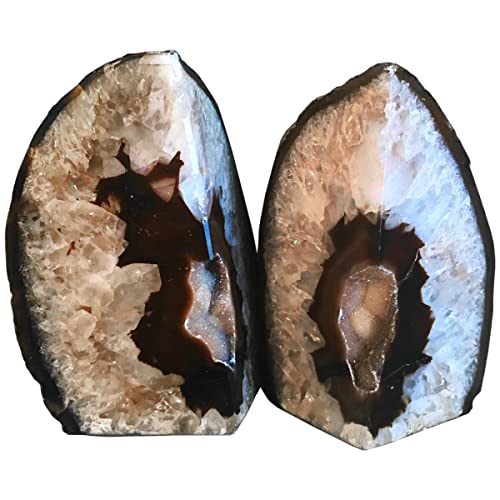 AMOYSTONE Agate Bookends Black Geode Book Ends Heavy Duty Bookend Holder Decorative with Rubber Bumpers Small(1 Pair, 2-3 LBS) - color: Natural Black, size: 2-3LBS