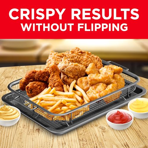 Bakken Swiss Air Fryer Tray, 2 in 1 Nonstick Crisper Air Fry Basket w/Elevated Mesh Great for Oven, Dishwasher Safe – Ceramic Coating PTFE/PFOA/PFOS FREE Extra-large (9.5"x13", Gray) - color: Gray, size: 9.5" x 13"
